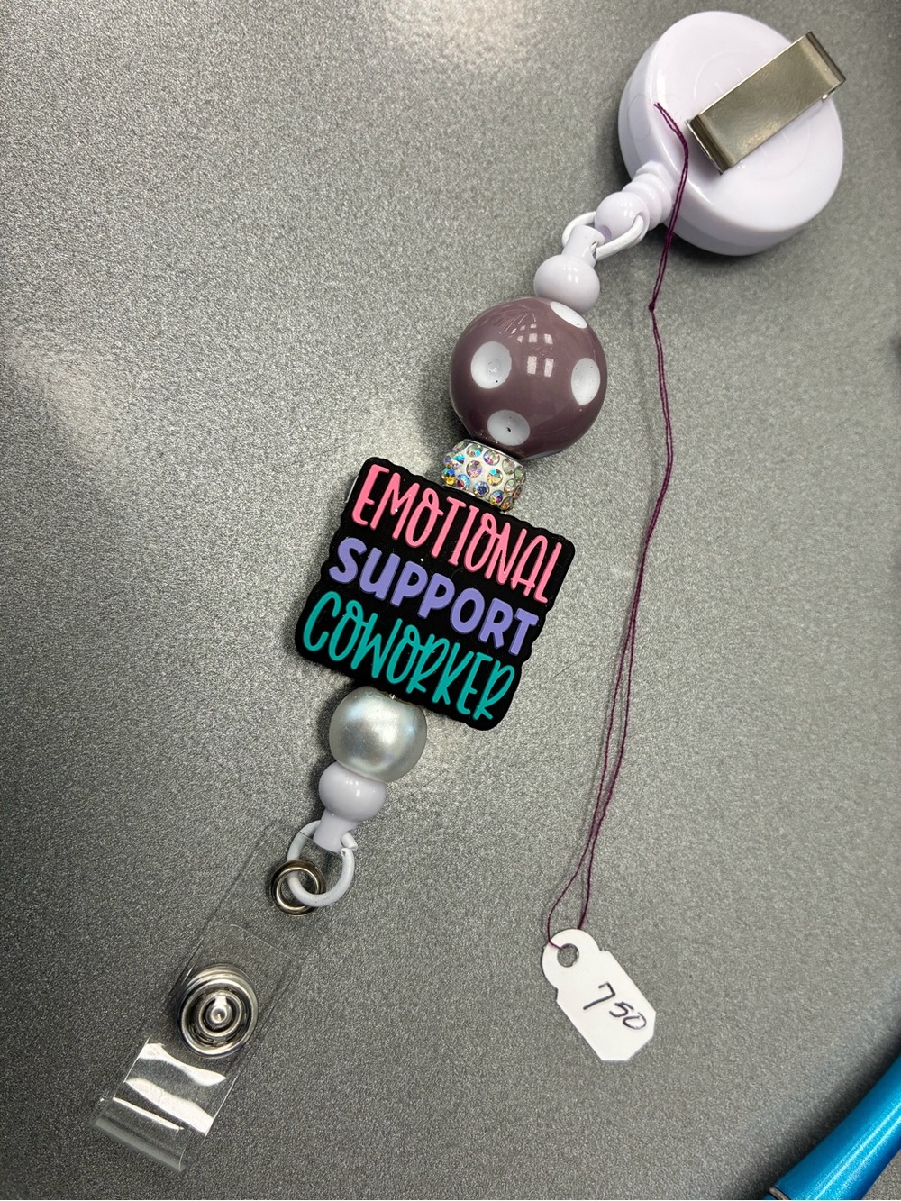 Emotional Support Coworker Badge Reel - Purple & White